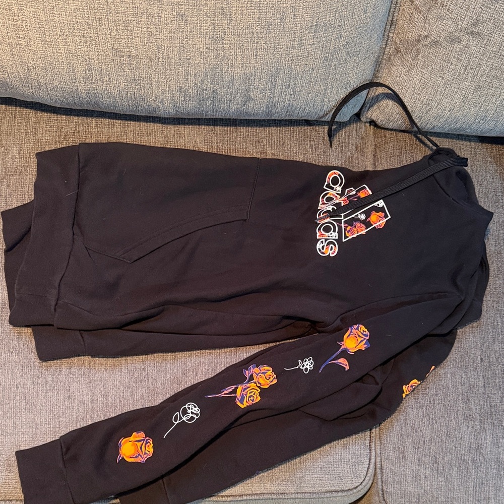 Adidas Black Hoodie with Colorful Floral Accents